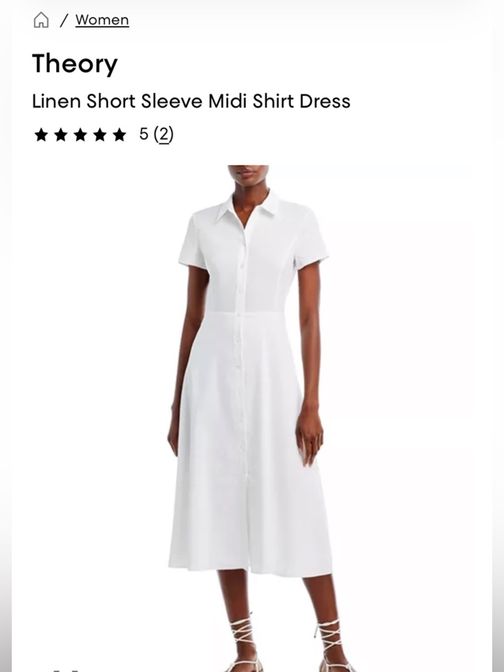 Theory Good Linen Short Sleeve Midi Shirt Dress Size 10